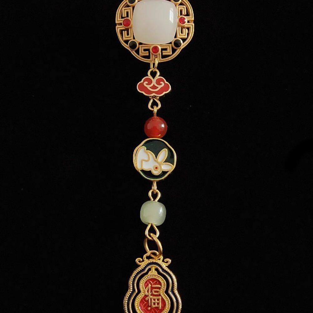 Blessings Jade Rabbit Brooch Pin | Retro Handmade Traditional Lapel Pin #1287A - Picture 8 of 8